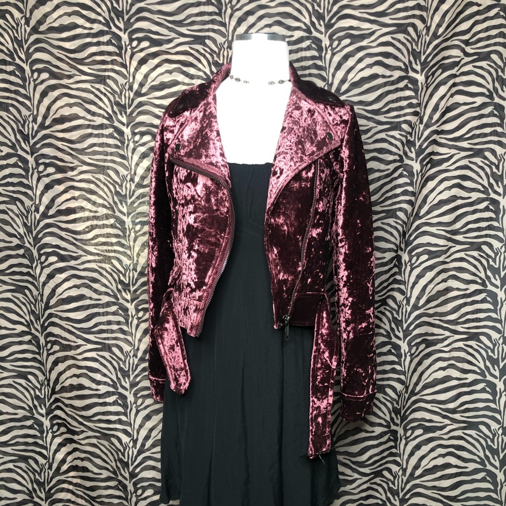Magenta Crushed Velvet Moto Jacket